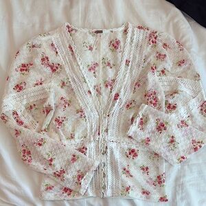 Free People Floral Lace Top - Pink and White